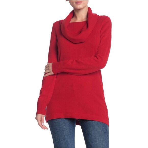French Connection Cowl Sweater Size Large Red Long Sleeve Tunic Turtleneck - Picture 5 of 13